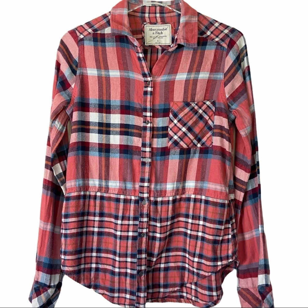 ABERCROMBIE & FITCH Pink/Blue Plaid Flannel Shirt Small